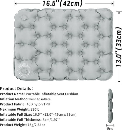 YEEKORO Inflatable Seat Cushion, Lightweight Camping Air Sitting Pad with Repair Cloths, Waterproof Air Seat Cushion, Portable Push-Press Seat Cushion for Airplane Travel Hiking Office Stadium Seat