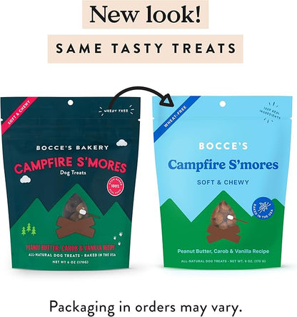 Bocce's Bakery Campfire S'Mores Treats for Dogs, Wheat-Free Everyday Dog Treats, Made with Real Ingredients, Baked in The USA, All-Natural Soft & Chewy Cookies, Peanut Butter, Carob, & Vanilla, 6 oz