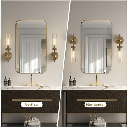 14" Bathroom Vanity Wall Sconces, Gold Wall Sconces Set of Two,Glass Tube Sconces Wall Lighting Indoors,Wall Lights for Mirror, Living Room, Bedroom, Hallway