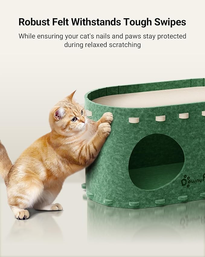 DownyPaws Cat House for Indoor Cats, Cat Bed Cave for Multiple & Large Cats Up to 22 Lbs, Scratch Resistant Peekaboo Cat Caves, Foldable Tunnel Enclosed Bed, PeekaPurr, Forest