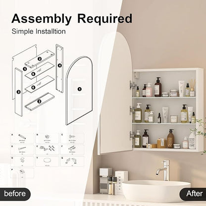 Arched Medicine Cabinet with Mirror, Brushed Nickel Mirror Cabinet with Storage