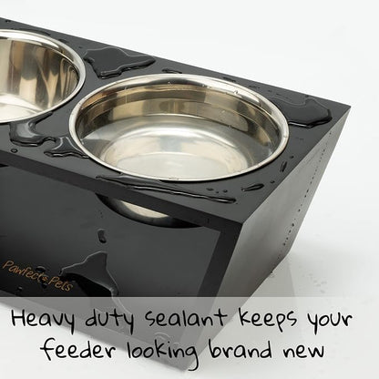 Elevated Dog Bowl Stand- 7" Raised Dog Bowl for Medium Dogs. Pet Feeder with Four Stainless Steel Bowls (Black)