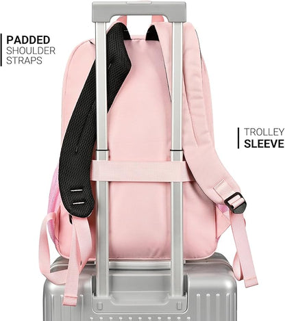 ZORFIN 26L Backpack for College, and Travel: Water Resistant Bookbag - Pink