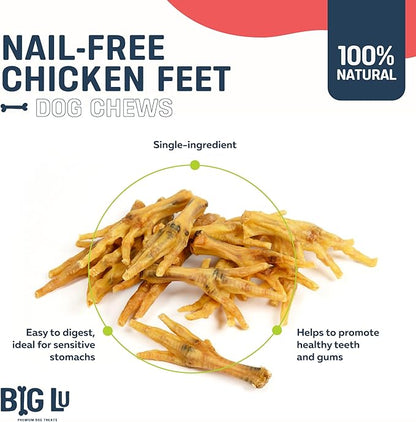 Big Lu – Nail-Free Chicken Feet Dog Chews, 100% Natural Single-Ingredient Treats, Rawhide-Free, Long-Lasting, Rich in Glucosamine and Chondroitin for Joint Health (100 Count)