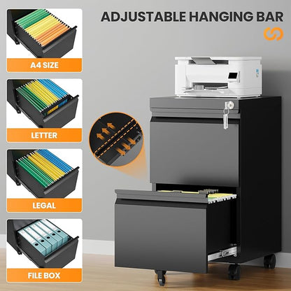 2 Drawer File Cabinet with Lock, Rolling File Cabinets