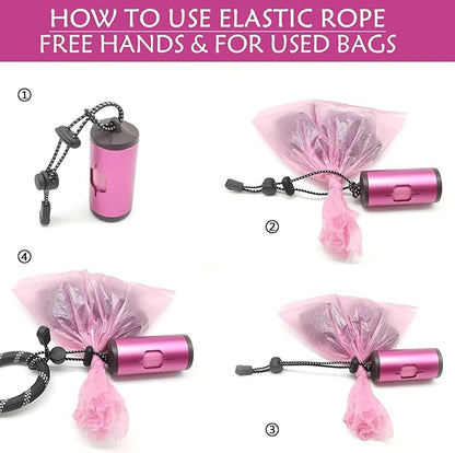 Metal Dog Poop Bag Holder Aluminum Dispenser for Leashes, Hiking & Travel, Lightweight Scratch-Resistant with 3 Attachments and 195 Bags (Pink, 1 Holder 15 Bags)