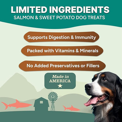 Gaines Family Farmstead Salmon & Sweet Potato Fillets for Dogs - 8 oz Pouch, All-Natural Dog Treats – Wild Caught Alaskan Salmon, Soft Chew, Limited Ingredients, Made in USA