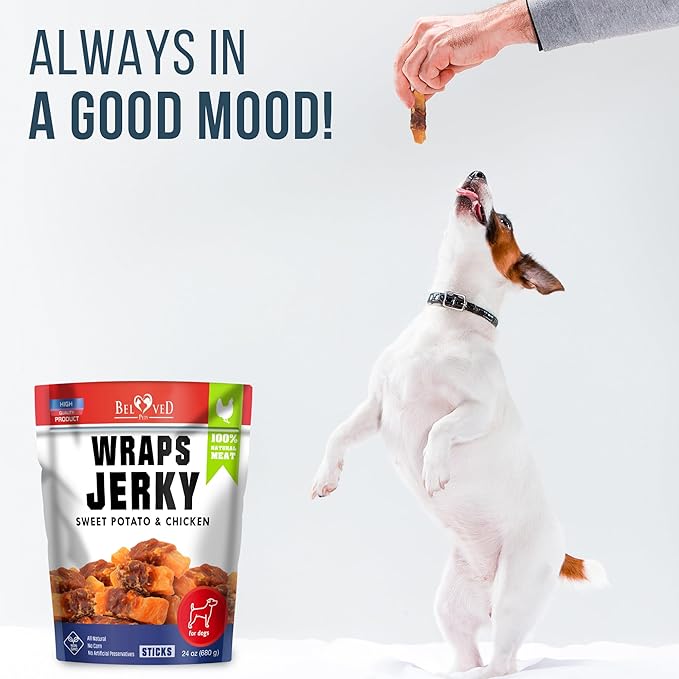 Dog Treats Sweet Potato Jerky Chicken Wraps 24 oz - Human Grade - Grain Free Organic Meat - All Natural High Protein Dried Strips - Best Chews for Small & Large Dogs - Bulk Soft Pack Made for USA