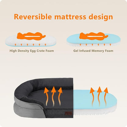 Dwanton Orthopedic Dog Bed for Medium Dogs with Gel Memory Foam, Waterproof Dog Sofa, Washable Pet Bed with Four Sided Bolster Cushion, Removable Cover & Non-Slip Bottom, 28", Dark Grey