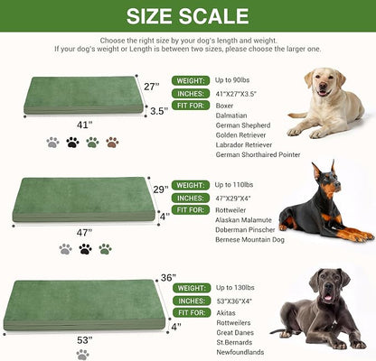 XXL Dog Bed Waterproof Washable Outdoor, Large Foam Crate Pad 48" Green | Jumbo Pet Bed, Reversible Wipeable Faux Leather & Soft Flannel, Durable Removable Cover, Anti-Slip Kennel Pad 47"x29"