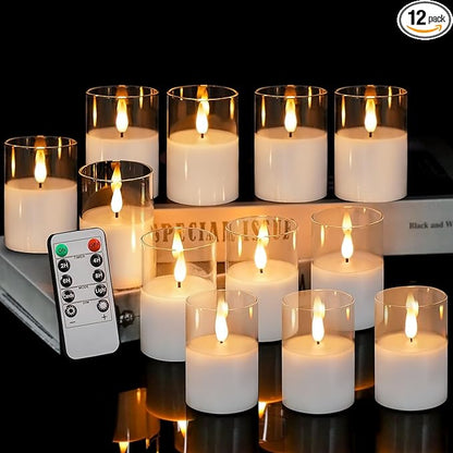 12Pack Glass Flickering Flameless Candles