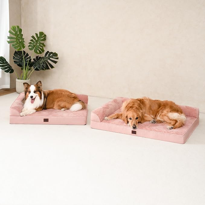 EHEYCIGA XXL Dog Bed Memory Foam, Orthopedic Giant Dog Bed Jumbo with Washable Removable Cover, Waterproof Pet Sofa Couch with Nonskid Bottom, 48x35x7.5, Pink | Washable Removable Cover, Waterproof Flat Pet Sofa Couch with Nonskid Bottom, 48x35x7.5