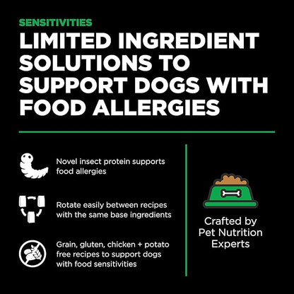 Go! Solutions Sensitivities Limited Ingredients, Grain-Free Dry Dog Food, Insect Recipe for Sensitive Stomach, 22 lb Bag