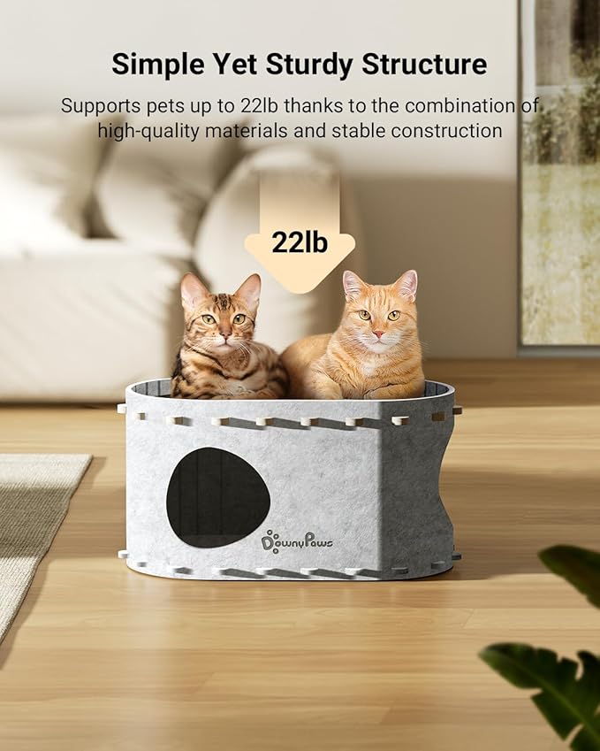 DownyPaws Cat House for Indoor Cats, Cat Bed Cave for Multiple & Large Cats Up to 22 Lbs, Scratch Resistant Peekaboo Cat Caves, Foldable Tunnel Enclosed Bed, PeekaPurr, Marble