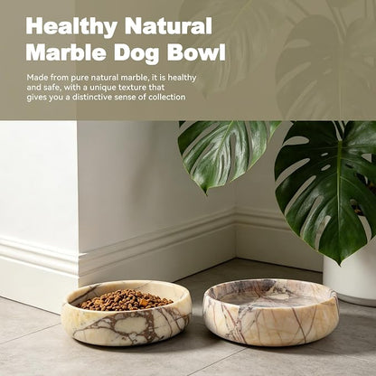 Karibiber Calacatta Marble Dog Bowl, 6lbs Weighted Dog Food Bowl, Non-Slip Large Heavy Water Bowls, Cute Purple Stone Food and Water Dish for Large Dogs, Natural Marble, Easy to Clean, Holds 6 Cups