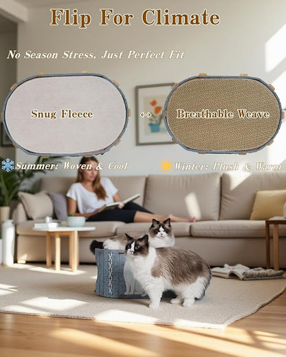 2-in-1 Large Cat House for Indoor Cats, Felt Cat Cave with Cushion, Dual Entrances & Sisal Ball Toy, Enclosed Bed for Large Cats or Multi-Cat Use, Supports 88 lbs
