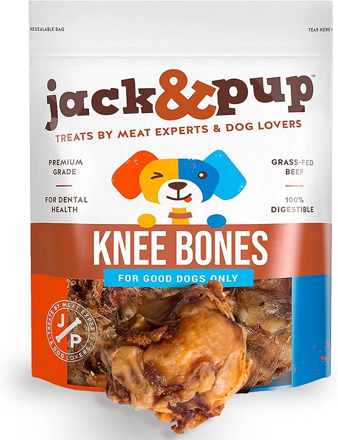 Jack&Pup Beef Bones, Knee Cap for Dogs, Long Lasting Natural Dog Bones, Beef Bone Knee Caps for Large Dogs. (10 Pack)