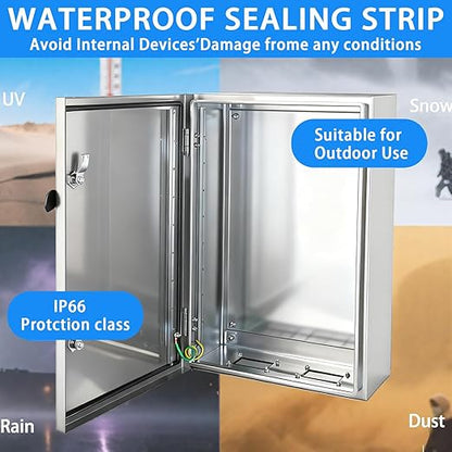 Electrical Enclosure 24x16x8, 304 Stainless Steel Enclosure IP66 Waterproof and
