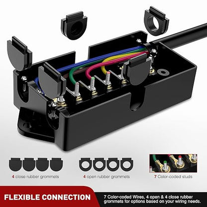 Nilight Heavy Duty 7 Way Inline Trailer Plug with 7 Gang Junction Box | Weatherproof 16 Feet Connector Cable Wiring Extension Harness Suitable for RV Automotives Cars
