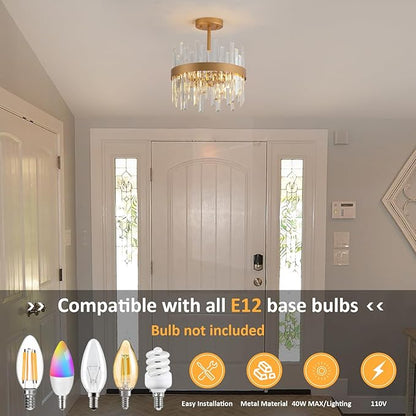 Gold Semi Flush Mount Ceiling Light Fixture, Modern Hallway Light Fixtures Ceiling Mount, Foyer Kitchen Lighting Fixtures Ceiling Lights for Bedroom, Bathroom, Laundry Room, Entryway