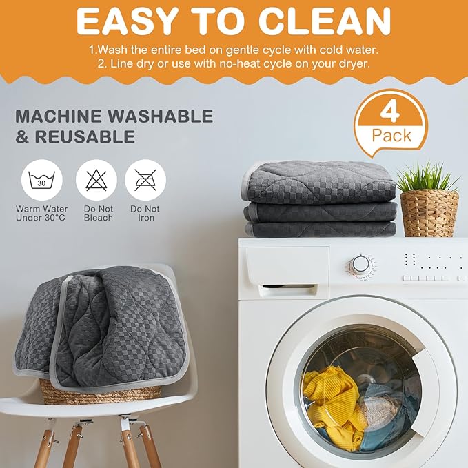 4 Pack Self Warming Cat Mat Self Heating Cat Pad Warm Thermal Pet Bed Washable Dog Crate Pad Body Heat Dog Bed Mat Blanket Non Slip Bottom for Outdoor Indoor Pets(Grey,20 x 28 Inch)