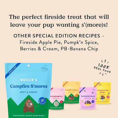 Bocce's Bakery Campfire S'Mores Treats for Dogs, Wheat-Free Everyday Dog Treats, Made with Real Ingredients, Baked in The USA, All-Natural Soft & Chewy Cookies, Peanut Butter, Carob, & Vanilla, 6 oz