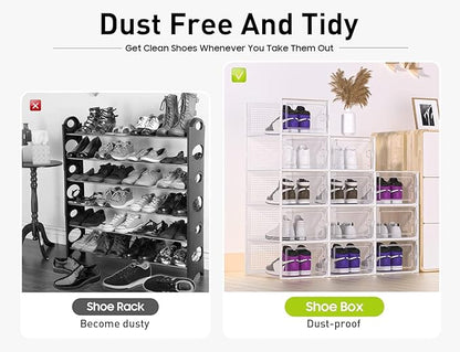 Kuject XX-Large Shoe Storage Boxes Organizers Clear Plastic Stackable 12 Pack