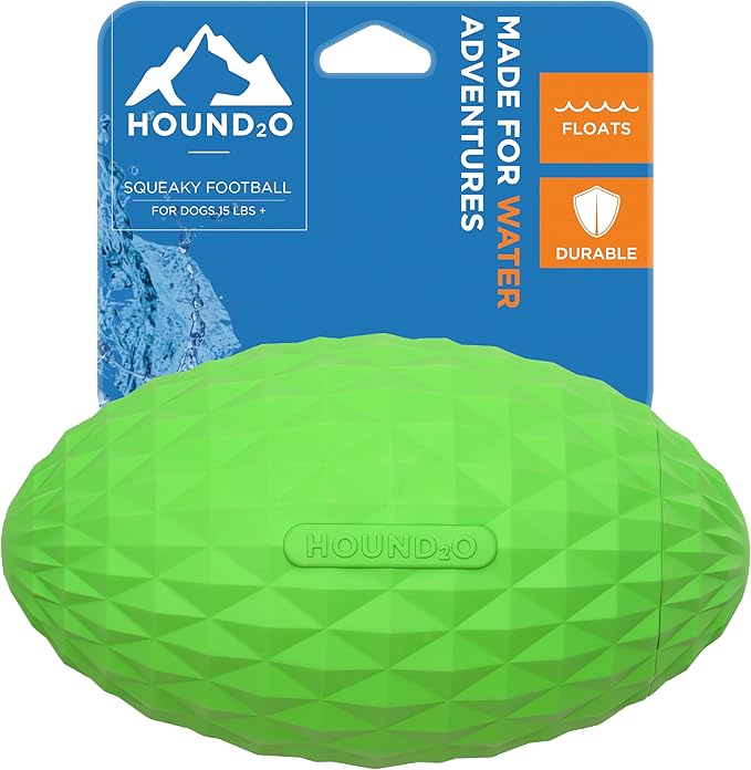 Playology Hound2O Dog Toys | Squeaky Football Toy Dogs to Chase | Green Floating Outdoor Toy - Easy to Clean and Made from Non Toxic Materials