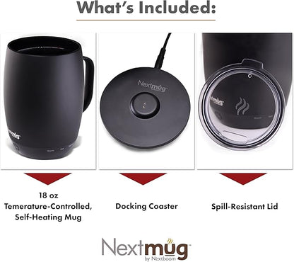 Nextmug Plus Temperature-Controlled, Self-Heating Mug – No App, Long-Lasting