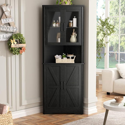 67''H Black Tall Farmhouse Corner Storage Cabinet