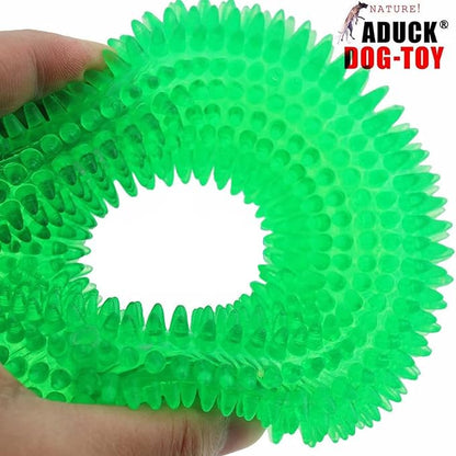 ADUCK Dog Squeaky Chew Toys for Aggressive Chewers, Small Medium Large Dogs Teeth Cleaning Soft Natural Rubber Float Toy for Indoor Outdoor Water Pool, Donut Ring Design 4.92 inch, Crystal Green