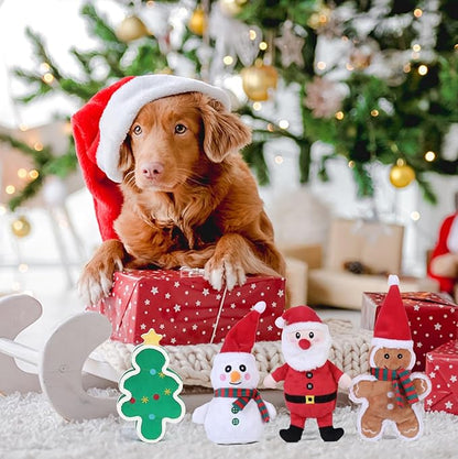 DODODOLA Squeaky Dog Toys Christmas Dog Toys with Crinkle Paper Cute Stuffed Gingerbread Man Gift Dog Plush Toys Chew Toys for Small, Medium, Large Dogs Breed