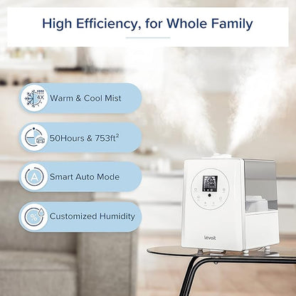 LEVOIT Humidifiers for Bedroom Large Room Home, 6L Warm and Cool Mist