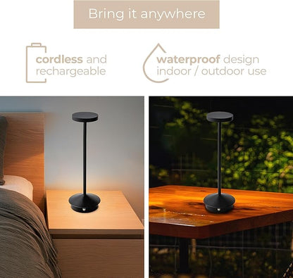 Orbit LED Cordless USB-C Re-Chargeable Desk Lamp, 5200mAh Battery Operated with 3 Color Temperature 2700K-3000K-3500K and Fingertip Touch On/Off Plus Dimming in Black (Pack of 2)