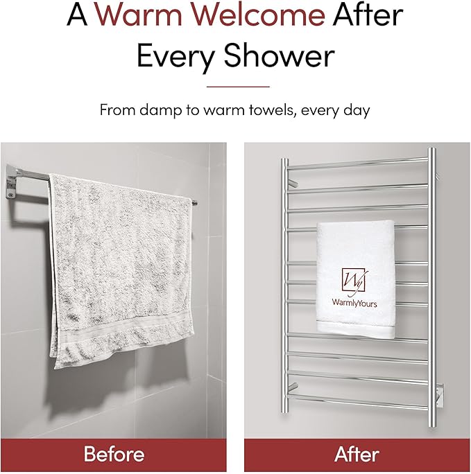 WarmlyYours Malta Heated Towel Rack, 11-Bar Electric Towel Warmer, Hardwired