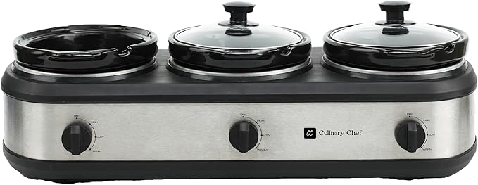 CULINARY CHEF, Triple Slow Cooker, Buffet Server 3 Pot, Food Warmer