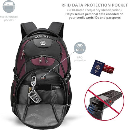 Swissdigital Design Laptop Backpack with USB Charging Port, Travel Backpack Fits 15.6 inches Computer, 31L College School Backpack for Women, Angola red/Black | SD803-44
