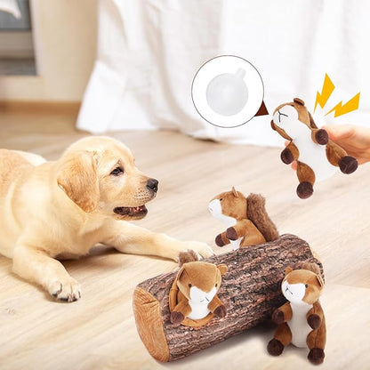 IFOYO Squirrel Hide and Seek Dog Toy, Squeaky Interactive Dog Toys for Boredom, Plush Dogs Toys to Keep Them Busy, Relive Anxiety, Attract Attention, Puzzle Toy for Smal and Medium Dogs
