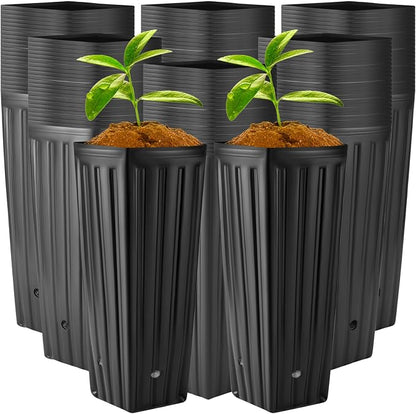Nuenen 600 Pcs Tall Pot Plastic Deep Plant Nursery Pots Black Seedling Flower Plant Container with Drainage Holes for Indoor Outdoor Gardening (11.8" H X 3.9" W)