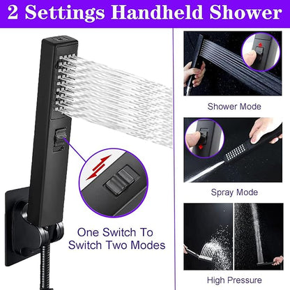 8"High Pressure Square Rain Shower Head and 2-in-1 Hand Shower.Equipped
