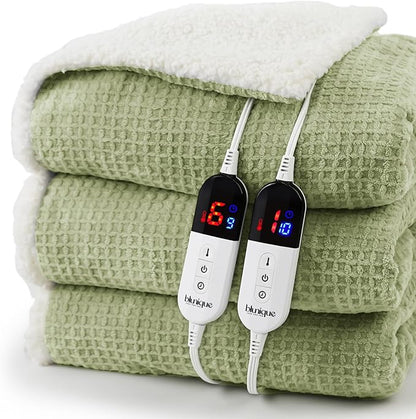 Heated Blanket Electric Blanket Queen Waffle, 84x90 Inches Dual Controllers