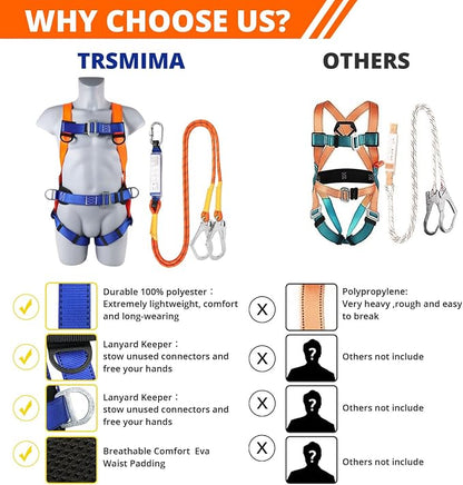 TT TRSMIMA Safety Harness Fall Protection Kit: Full Body Roofing harnesses | Men Construction Harness Kit with Shock Absorbing Lanyard - Updated Paded for Roof Work