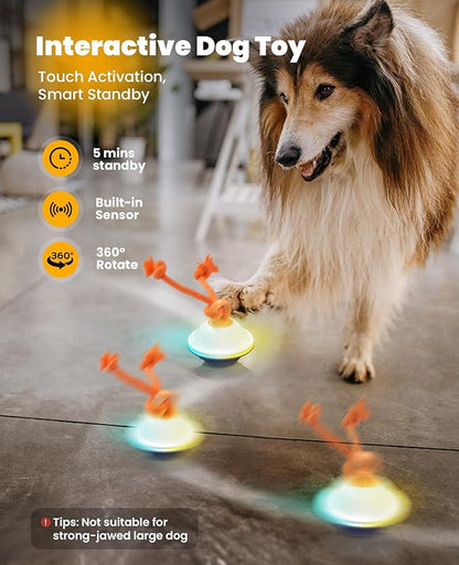 Smart Interactive Dog Toys, Automatic Moving and Rolling Dogs Ball with Rope, Motion-Activated Wicked Ball for Small Medium Dogs for Boredom, RGB Lights, Stimulating Sound, Voice Recording