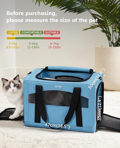 Pecute Cat Carrier Stable, Pet Carrier with Privacy Partition,Light Blue | Safe For Car Travel, Stable Steel Frame, Soft-Sided Pet Carrier Bag For Dogs And Cats Up To 15lbs, Foldable Design,XL.