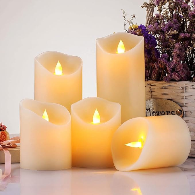 Flameless Candles, Flickering Moving Flame LED Candles Set of 5 Pillar