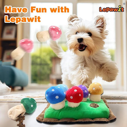 Hide and Seek Dog Toys, Squeaky Interactive Puzzle Dog Toys for Boredom and Stimulation, Dog Enrichment Toys for Small and Medium Dogs (Mushrooms, Pack of 7)