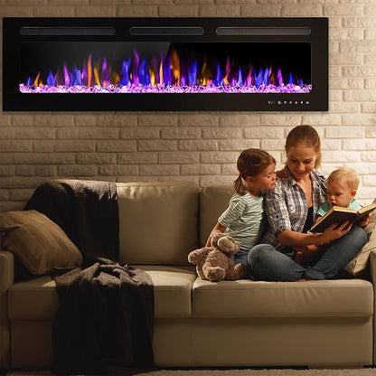 60" Electric Fireplace Wall Mounted and Recessed