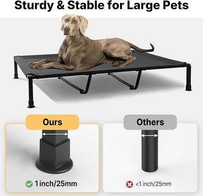 Veehoo Elevated Dog Bed with Fluffy Plush Bolster Cushion, Dog Couch Bed | Cooling Raised Dog Bed for Large Dogs, Washable Orthopedic Pet Cot with Removable Mat, Breathable Mesh, Non-Slip, 59", Grey