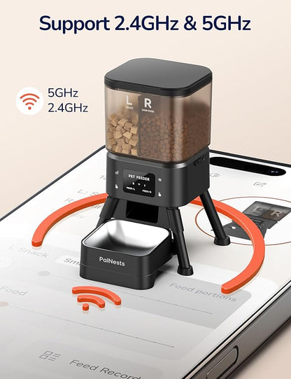 Dual Chamber Automatic Cat Feeder, Smart WiFi Pet Food Dispenser