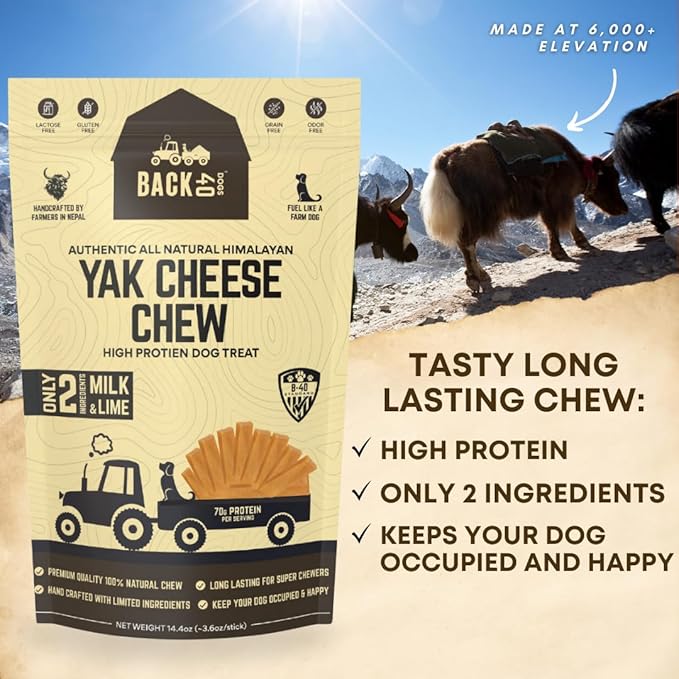Back 40 Dogs Yak Cheese Himayalan Dog Chews – Long-Lasting Natural Chews for Aggressive Chewers – 2-Ingredient, High Protein, Odorless, Dental Health Treats for Dogs (Large, 8 Pack)